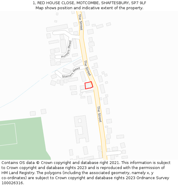 1, RED HOUSE CLOSE, MOTCOMBE, SHAFTESBURY, SP7 9LF: Location map and indicative extent of plot