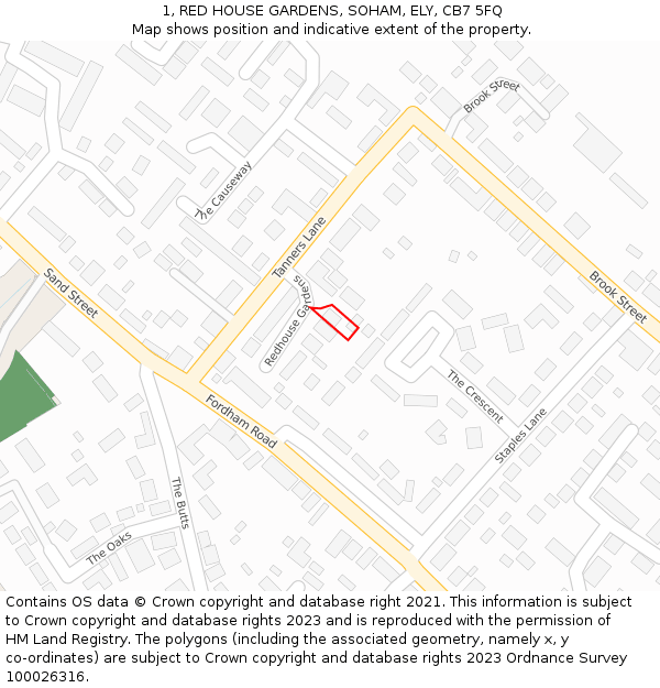 1, RED HOUSE GARDENS, SOHAM, ELY, CB7 5FQ: Location map and indicative extent of plot