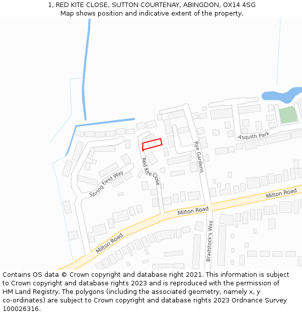 1, RED KITE CLOSE, SUTTON COURTENAY, ABINGDON, OX14 4SG: Location map and indicative extent of plot