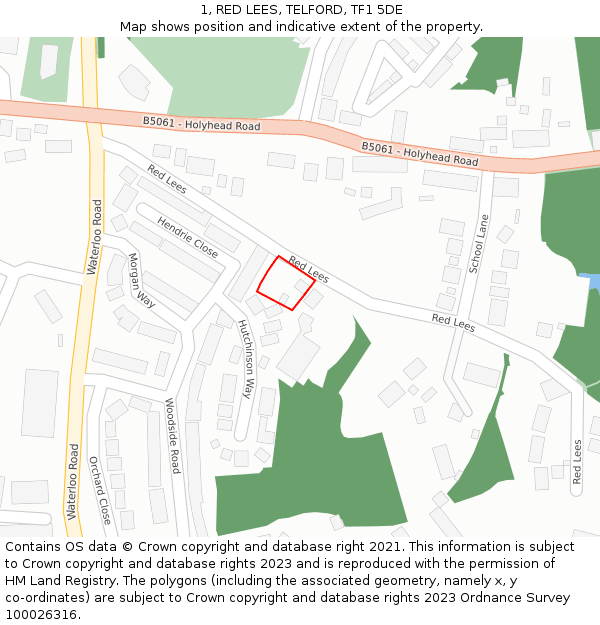 1, RED LEES, TELFORD, TF1 5DE: Location map and indicative extent of plot