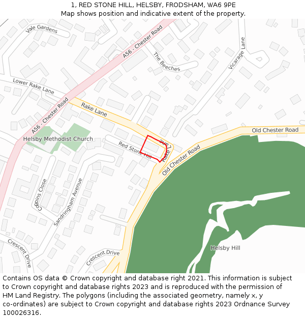 1, RED STONE HILL, HELSBY, FRODSHAM, WA6 9PE: Location map and indicative extent of plot