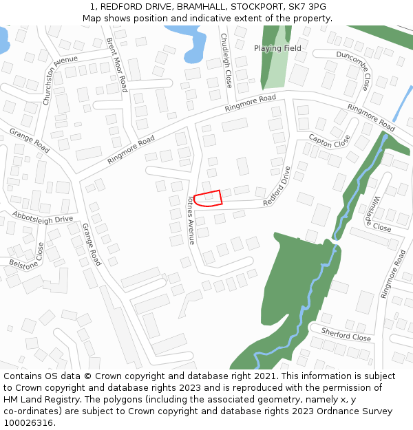 1, REDFORD DRIVE, BRAMHALL, STOCKPORT, SK7 3PG: Location map and indicative extent of plot