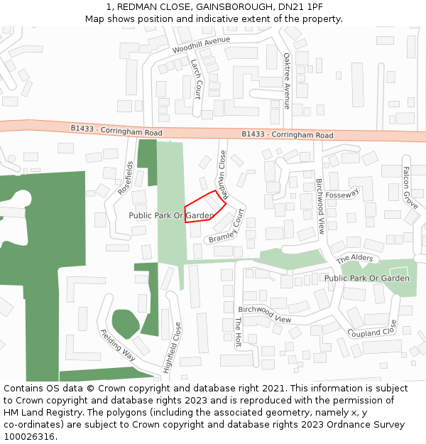 1, REDMAN CLOSE, GAINSBOROUGH, DN21 1PF: Location map and indicative extent of plot