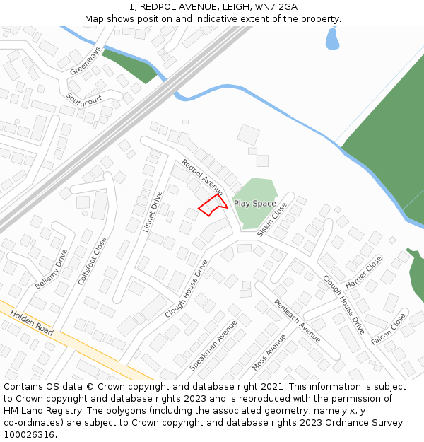 1, REDPOL AVENUE, LEIGH, WN7 2GA: Location map and indicative extent of plot