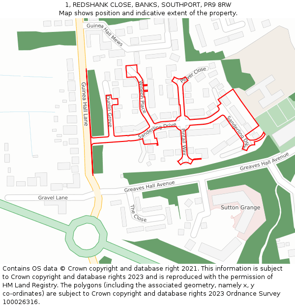 1, REDSHANK CLOSE, BANKS, SOUTHPORT, PR9 8RW: Location map and indicative extent of plot