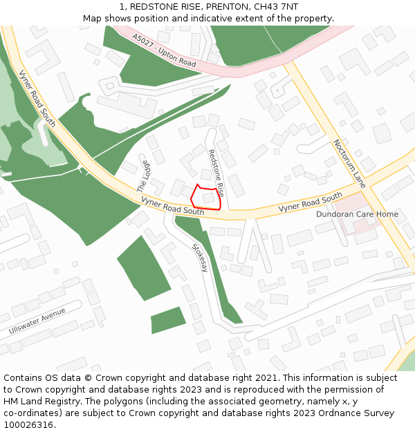 1, REDSTONE RISE, PRENTON, CH43 7NT: Location map and indicative extent of plot