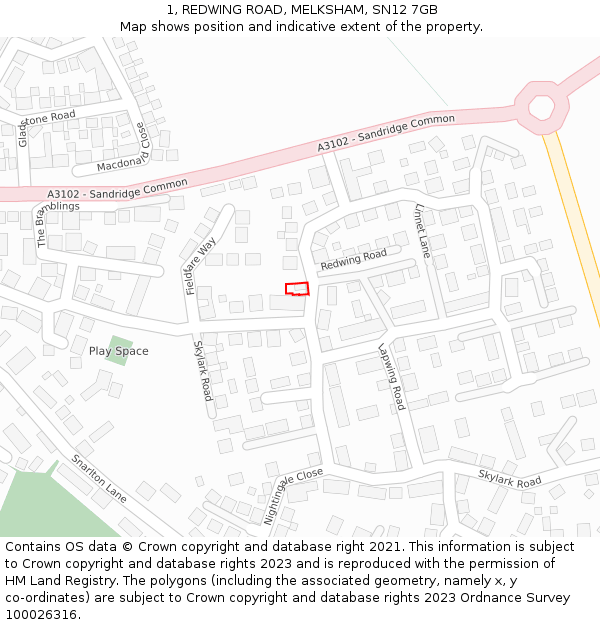 1, REDWING ROAD, MELKSHAM, SN12 7GB: Location map and indicative extent of plot