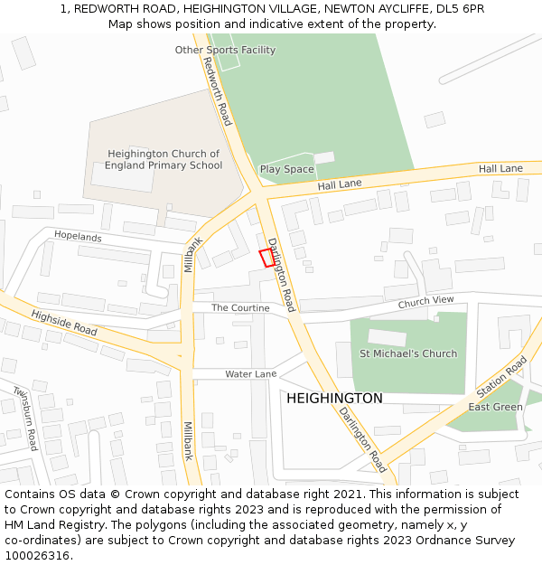 1, REDWORTH ROAD, HEIGHINGTON VILLAGE, NEWTON AYCLIFFE, DL5 6PR: Location map and indicative extent of plot