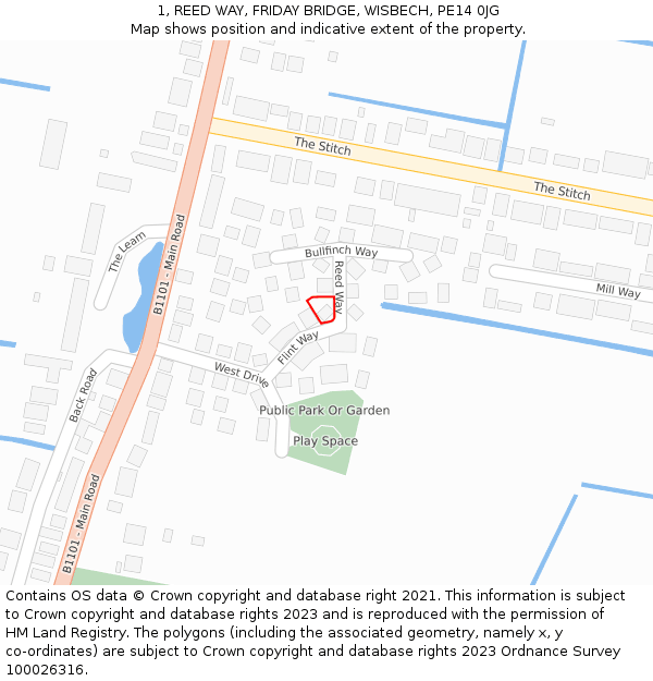 1, REED WAY, FRIDAY BRIDGE, WISBECH, PE14 0JG: Location map and indicative extent of plot