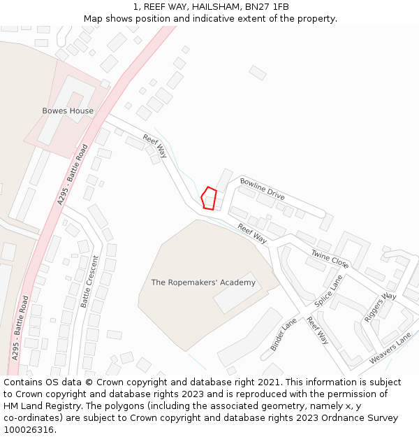 1, REEF WAY, HAILSHAM, BN27 1FB: Location map and indicative extent of plot