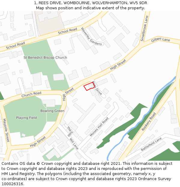 1, REES DRIVE, WOMBOURNE, WOLVERHAMPTON, WV5 9DR: Location map and indicative extent of plot