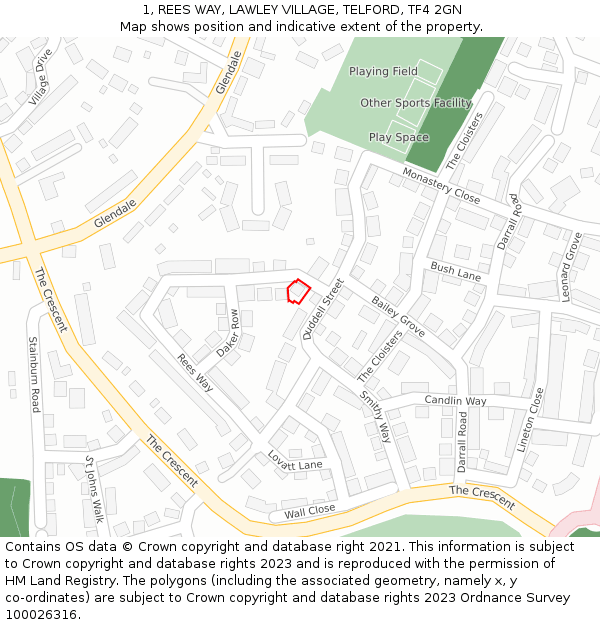 1, REES WAY, LAWLEY VILLAGE, TELFORD, TF4 2GN: Location map and indicative extent of plot