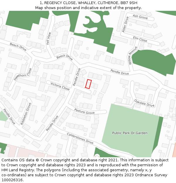 1, REGENCY CLOSE, WHALLEY, CLITHEROE, BB7 9SH: Location map and indicative extent of plot