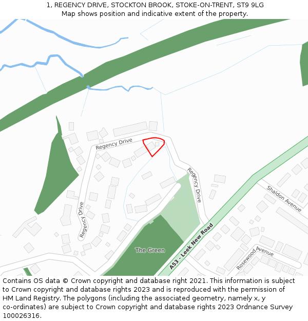 1, REGENCY DRIVE, STOCKTON BROOK, STOKE-ON-TRENT, ST9 9LG: Location map and indicative extent of plot