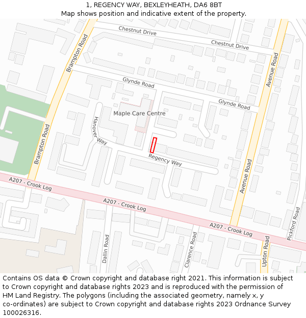 1, REGENCY WAY, BEXLEYHEATH, DA6 8BT: Location map and indicative extent of plot