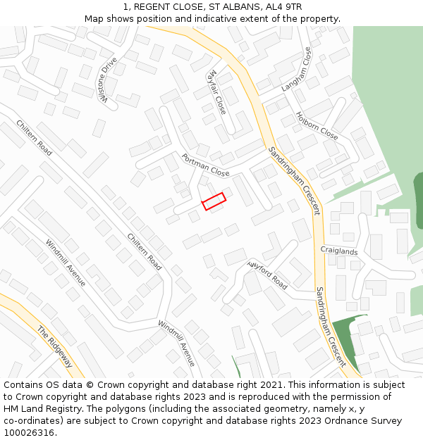 1, REGENT CLOSE, ST ALBANS, AL4 9TR: Location map and indicative extent of plot