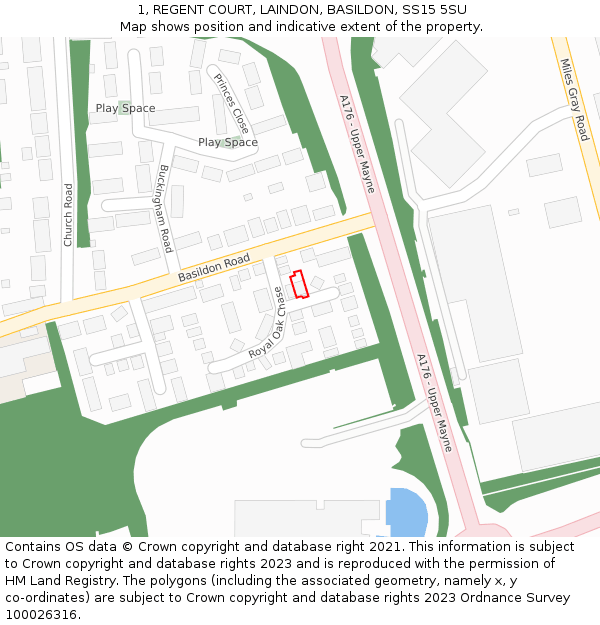 1, REGENT COURT, LAINDON, BASILDON, SS15 5SU: Location map and indicative extent of plot