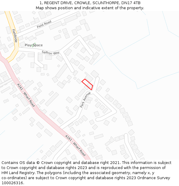 1, REGENT DRIVE, CROWLE, SCUNTHORPE, DN17 4TB: Location map and indicative extent of plot