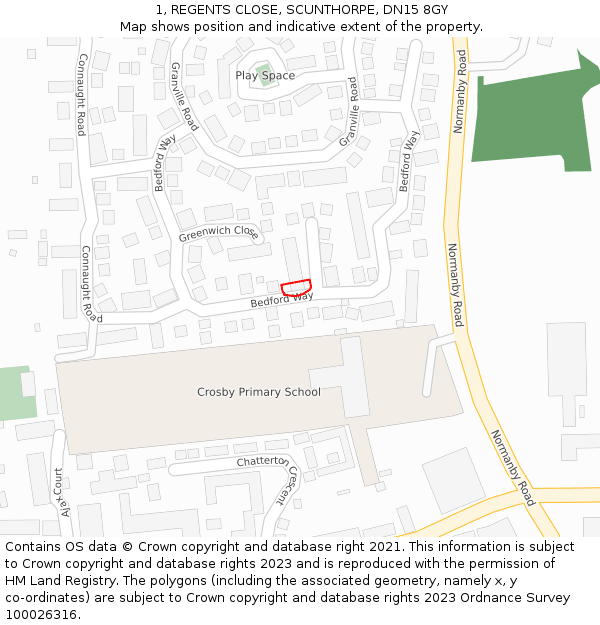 1, REGENTS CLOSE, SCUNTHORPE, DN15 8GY: Location map and indicative extent of plot
