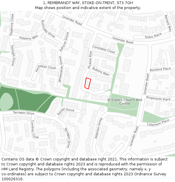 1, REMBRANDT WAY, STOKE-ON-TRENT, ST3 7GH: Location map and indicative extent of plot