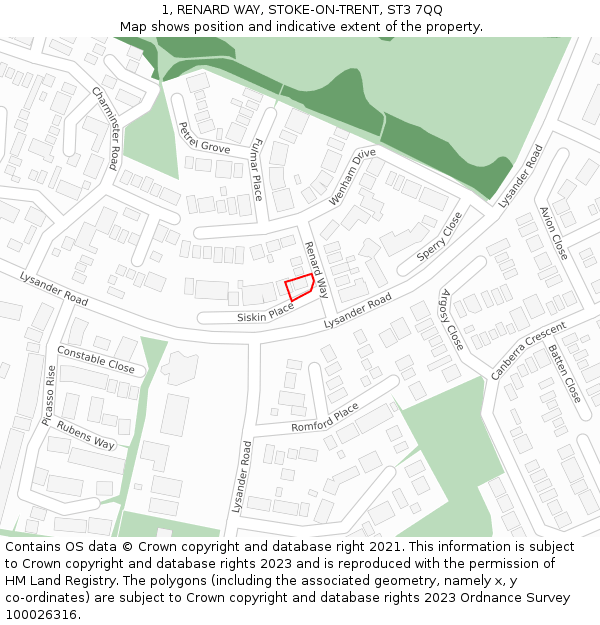 1, RENARD WAY, STOKE-ON-TRENT, ST3 7QQ: Location map and indicative extent of plot