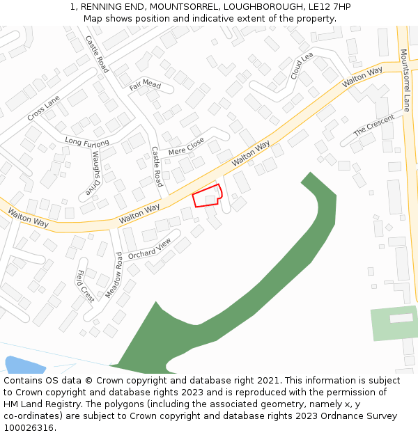 1, RENNING END, MOUNTSORREL, LOUGHBOROUGH, LE12 7HP: Location map and indicative extent of plot