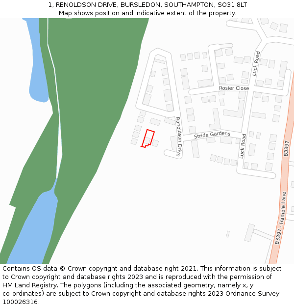 1, RENOLDSON DRIVE, BURSLEDON, SOUTHAMPTON, SO31 8LT: Location map and indicative extent of plot