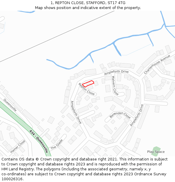 1, REPTON CLOSE, STAFFORD, ST17 4TG: Location map and indicative extent of plot