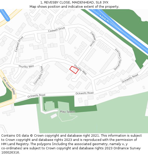 1, REVESBY CLOSE, MAIDENHEAD, SL6 3YX: Location map and indicative extent of plot