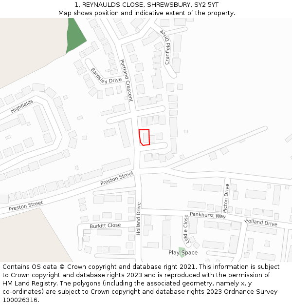 1, REYNAULDS CLOSE, SHREWSBURY, SY2 5YT: Location map and indicative extent of plot