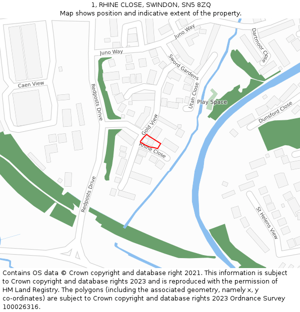 1, RHINE CLOSE, SWINDON, SN5 8ZQ: Location map and indicative extent of plot