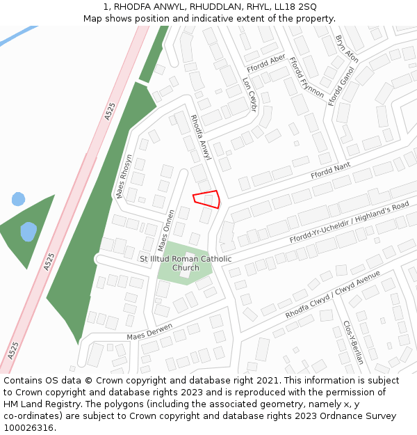 1, RHODFA ANWYL, RHUDDLAN, RHYL, LL18 2SQ: Location map and indicative extent of plot