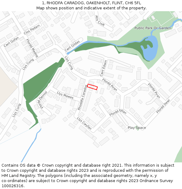 1, RHODFA CARADOG, OAKENHOLT, FLINT, CH6 5FL: Location map and indicative extent of plot