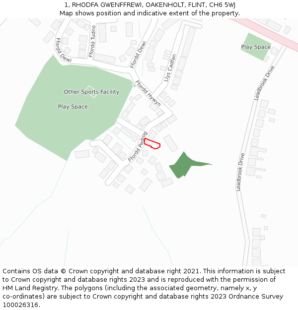 1, RHODFA GWENFFREWI, OAKENHOLT, FLINT, CH6 5WJ: Location map and indicative extent of plot