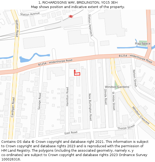 1, RICHARDSONS WAY, BRIDLINGTON, YO15 3EH: Location map and indicative extent of plot