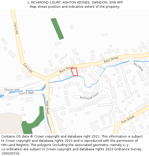 1, RICHMOND COURT, ASHTON KEYNES, SWINDON, SN6 6PP: Location map and indicative extent of plot