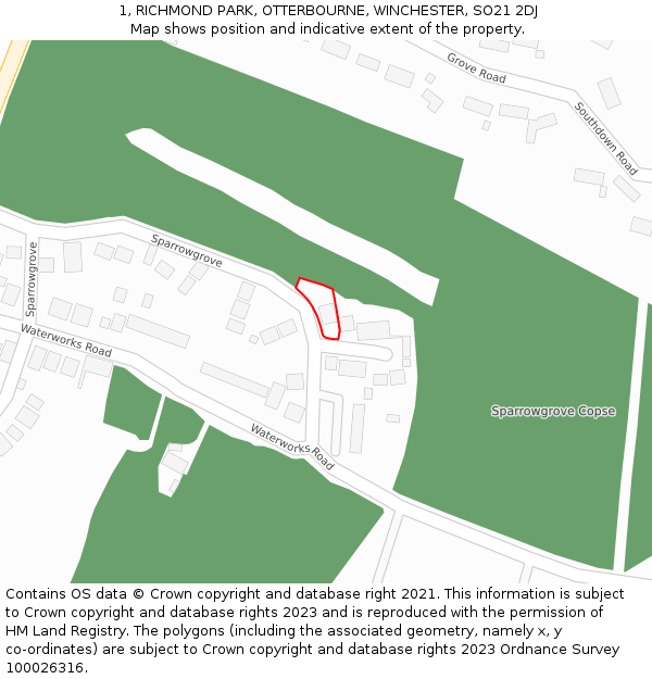 1, RICHMOND PARK, OTTERBOURNE, WINCHESTER, SO21 2DJ: Location map and indicative extent of plot