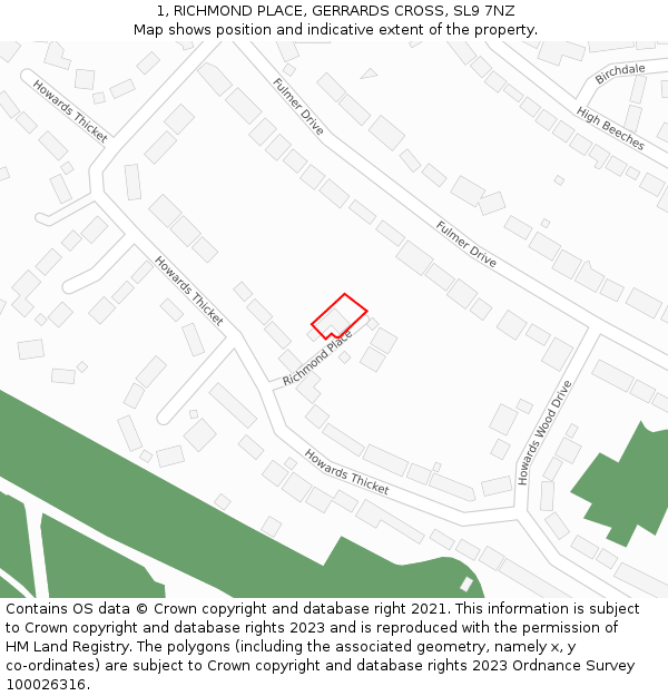 1, RICHMOND PLACE, GERRARDS CROSS, SL9 7NZ: Location map and indicative extent of plot