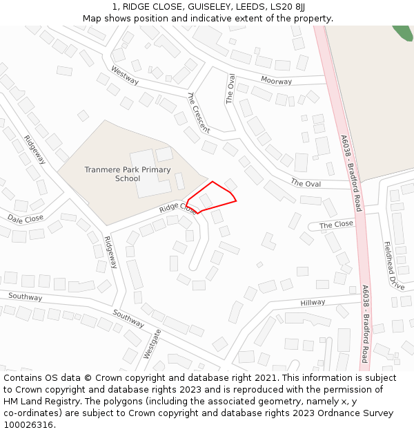 1, RIDGE CLOSE, GUISELEY, LEEDS, LS20 8JJ: Location map and indicative extent of plot