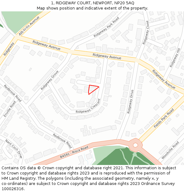 1, RIDGEWAY COURT, NEWPORT, NP20 5AQ: Location map and indicative extent of plot