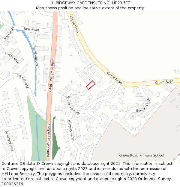 1, RIDGEWAY GARDENS, TRING, HP23 5FT: Location map and indicative extent of plot