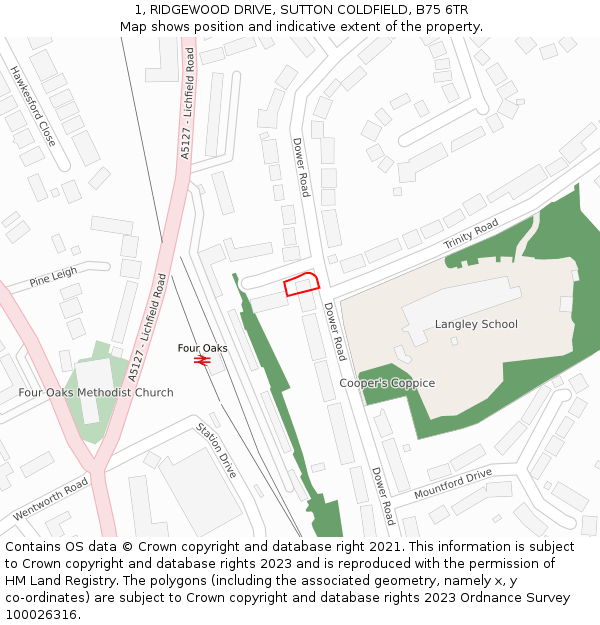 1, RIDGEWOOD DRIVE, SUTTON COLDFIELD, B75 6TR: Location map and indicative extent of plot