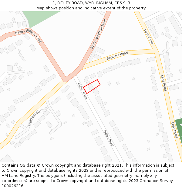 1, RIDLEY ROAD, WARLINGHAM, CR6 9LR: Location map and indicative extent of plot