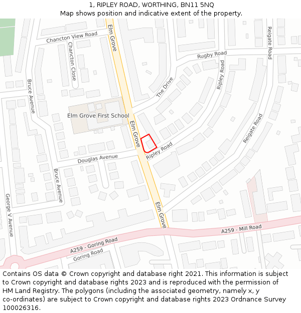 1, RIPLEY ROAD, WORTHING, BN11 5NQ: Location map and indicative extent of plot