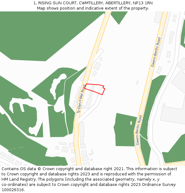 1, RISING SUN COURT, CWMTILLERY, ABERTILLERY, NP13 1RN: Location map and indicative extent of plot