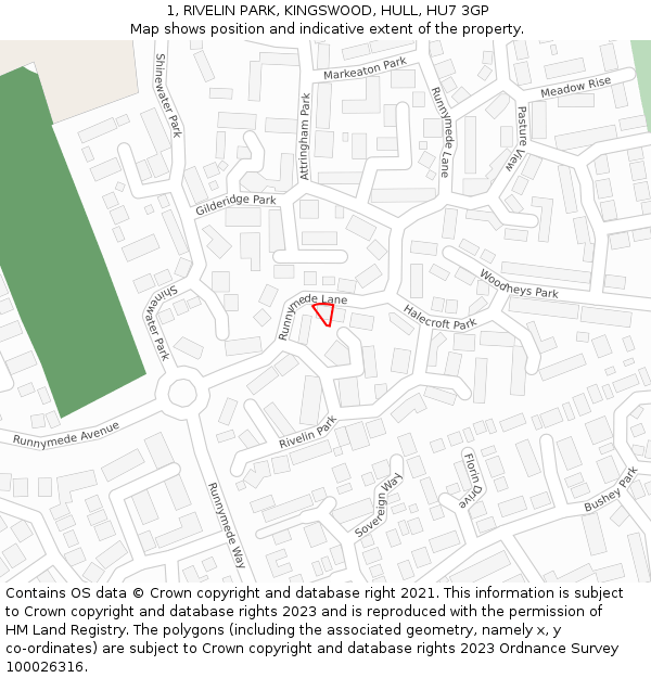 1, RIVELIN PARK, KINGSWOOD, HULL, HU7 3GP: Location map and indicative extent of plot
