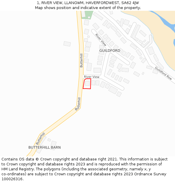 1, RIVER VIEW, LLANGWM, HAVERFORDWEST, SA62 4JW: Location map and indicative extent of plot