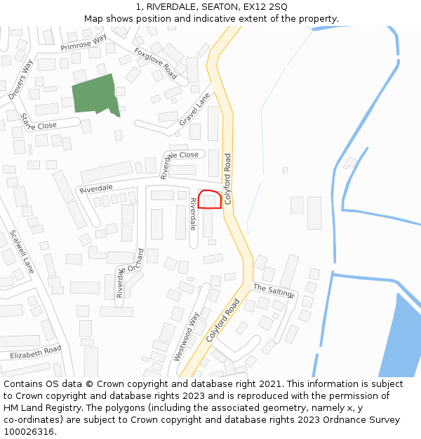 1, RIVERDALE, SEATON, EX12 2SQ: Location map and indicative extent of plot