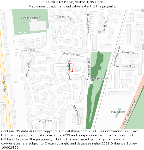1, RIVERHEAD DRIVE, SUTTON, SM2 6EF: Location map and indicative extent of plot