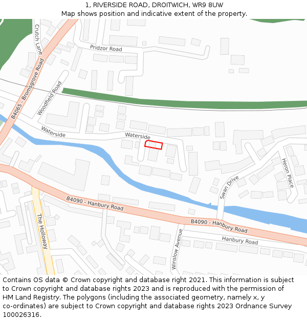 1, RIVERSIDE ROAD, DROITWICH, WR9 8UW: Location map and indicative extent of plot